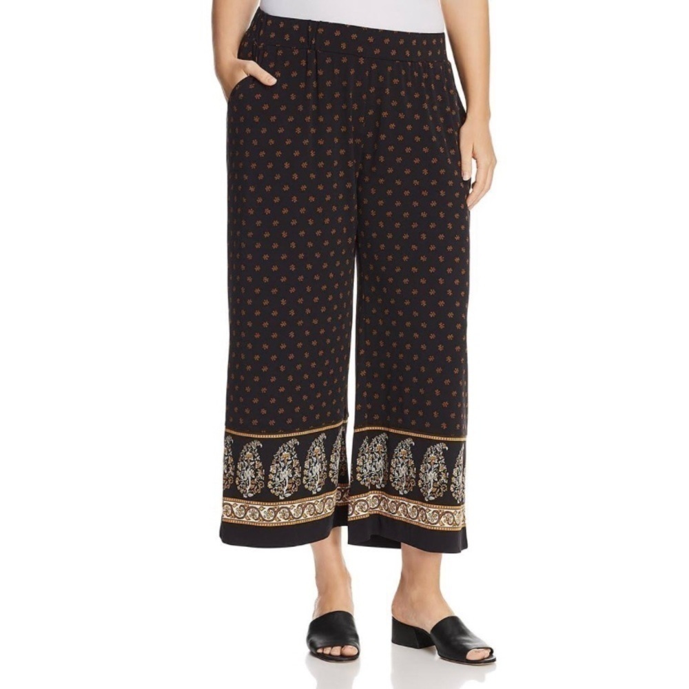 Michael Michael Kors P/S Stretch Wide Leg Pants Crop Womens Black High Rise